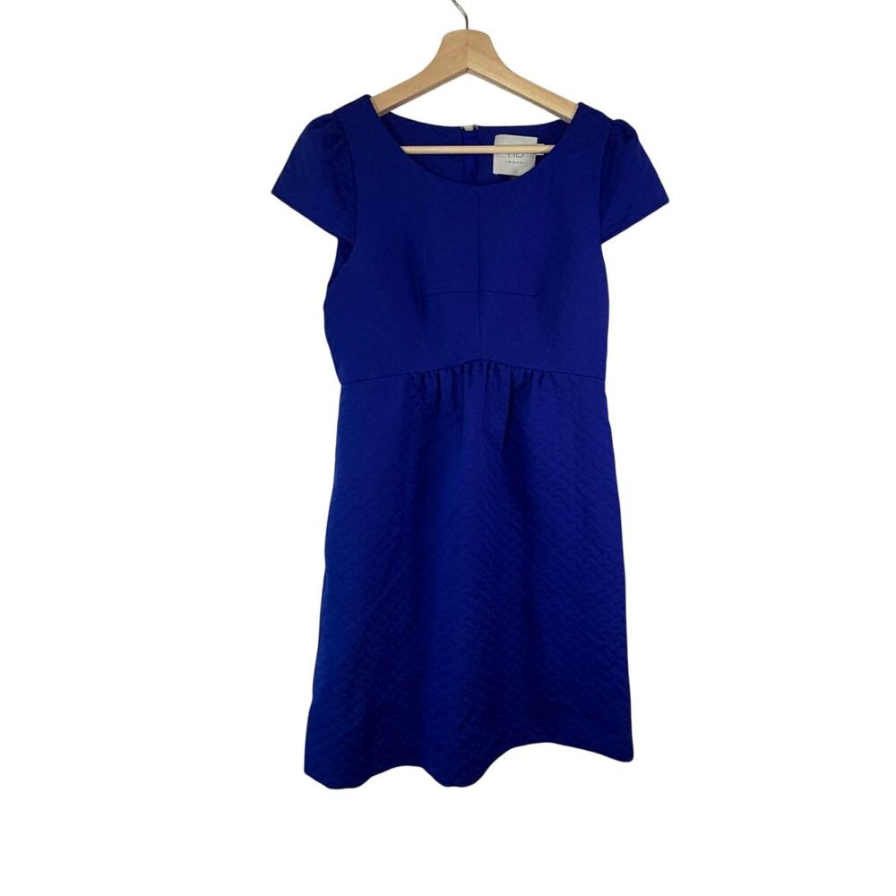 Anthropologie HD in Paris Empress Royal Blue Jacquard Cap Sleeve Dress Size 4